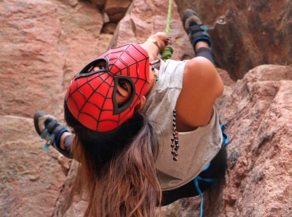 Lina El-Menshawy wearing Spiderman's mask
